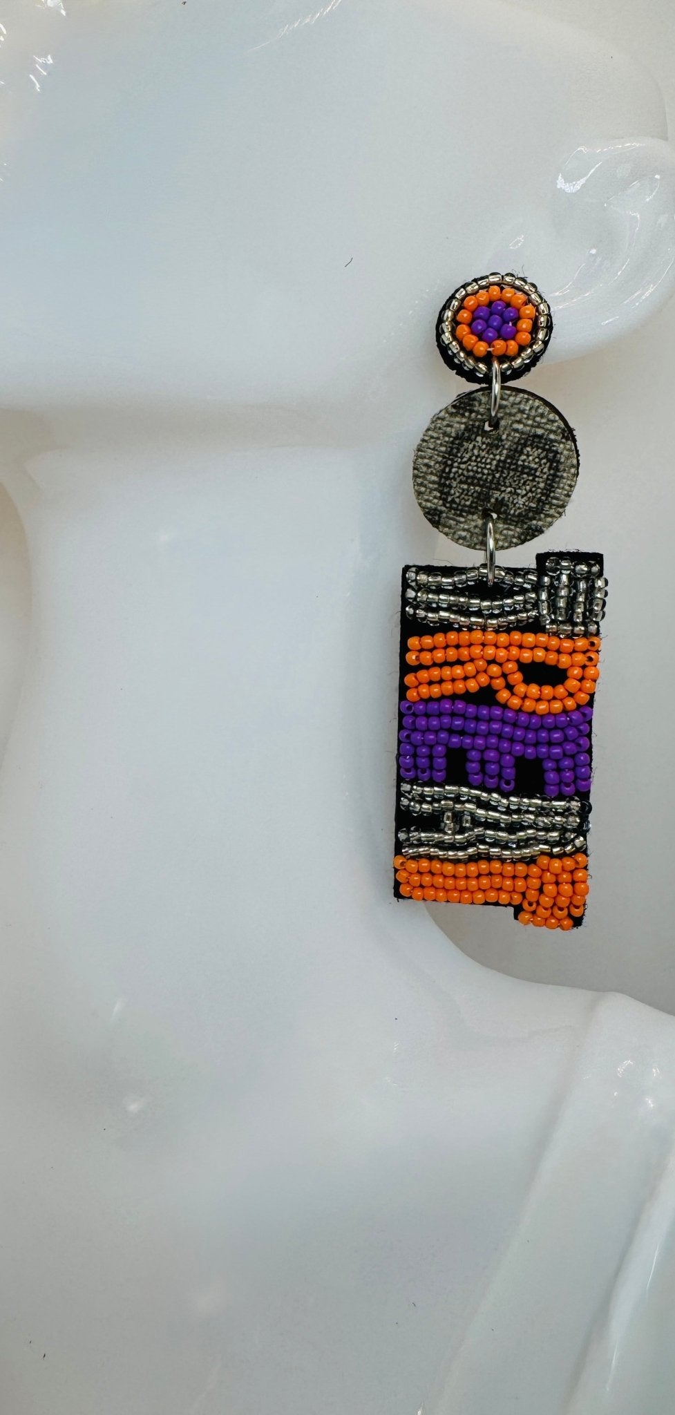Purple & Orange Trick or Treat Beaded Earrings - Jagged Leather Handmade Jewelry