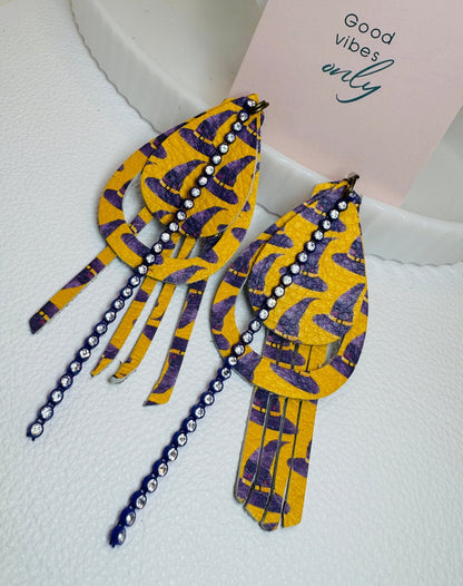 Yellow & Purple With Hats with some bling - Jagged Leather Handmade Jewelry
