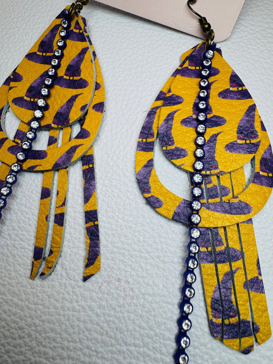 Yellow & Purple With Hats with some bling - Jagged Leather Handmade Jewelry