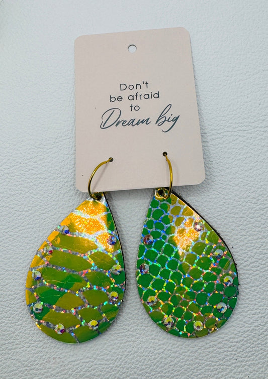 Green & Yellow AB with Rhinestone Earrings - Jagged Leather Handmade Jewelry