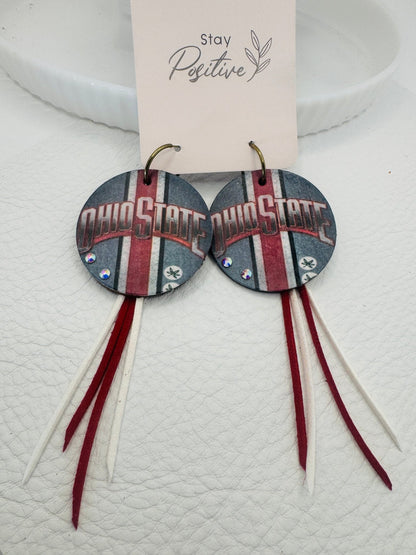 Scarlett football Earrings with tassels - Jagged Leather Handmade Jewelry