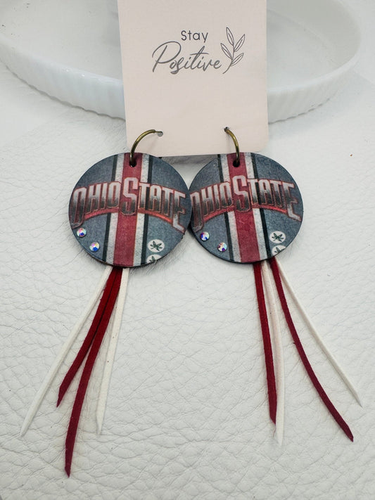 Scarlett football Earrings with tassels - Jagged Leather Handmade Jewelry