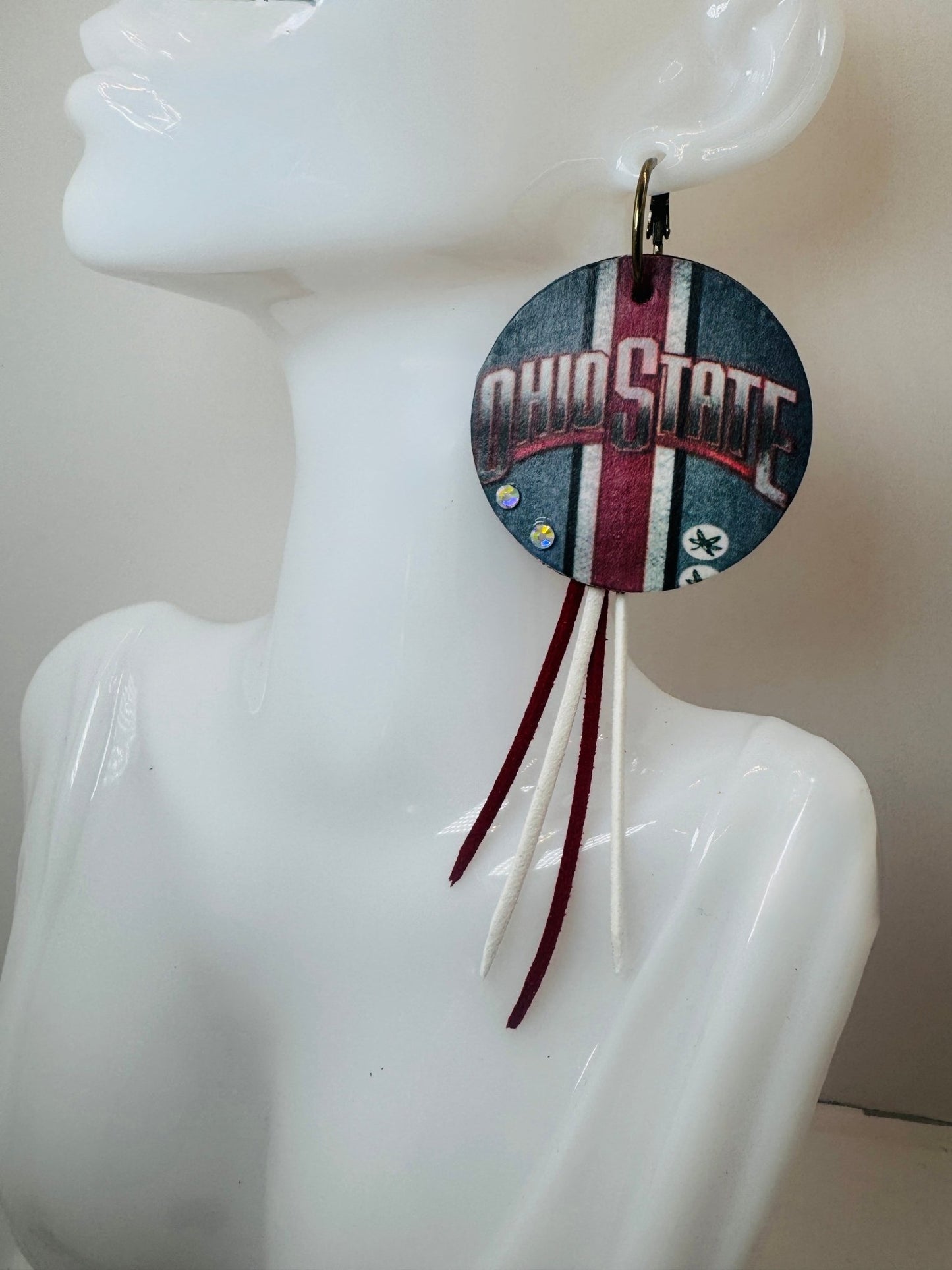 Scarlett football Earrings with tassels - Jagged Leather Handmade Jewelry