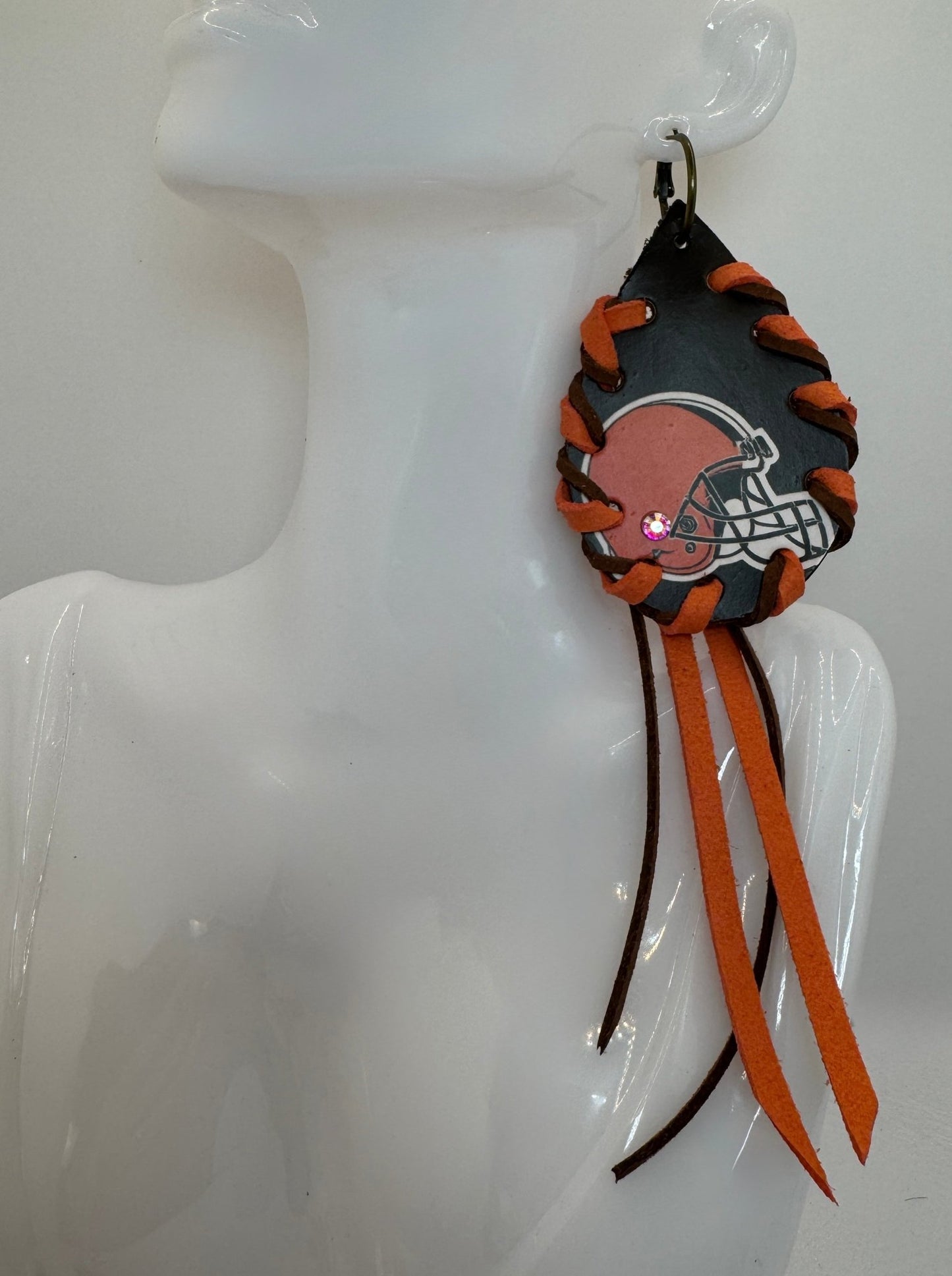 Brown & Orange Fan Earrings - Jagged Leather Handmade Jewelry