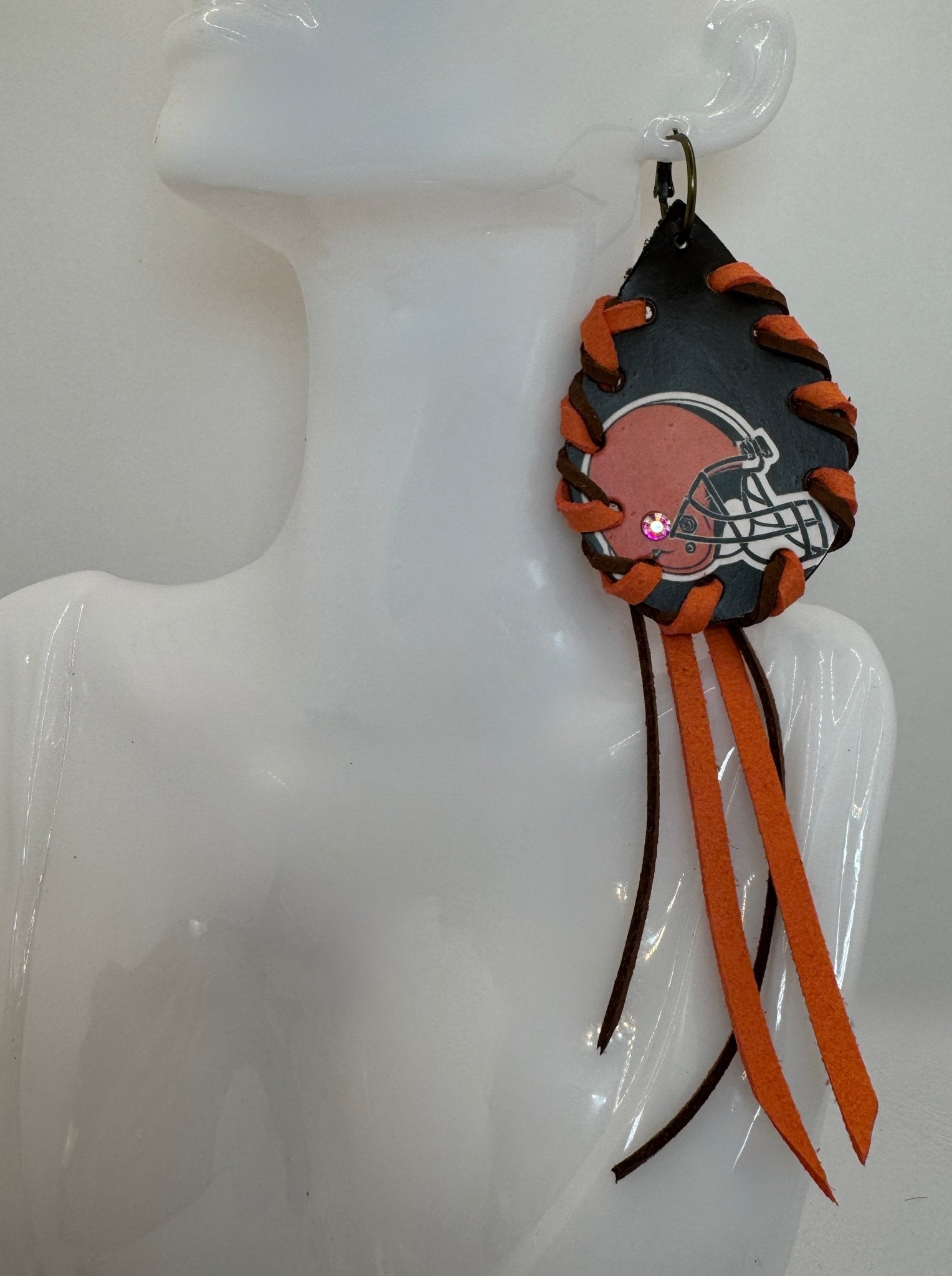 Brown & Orange Fan Earrings - Jagged Leather Handmade Jewelry