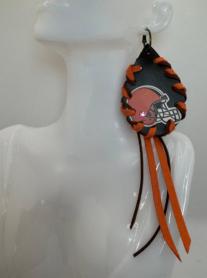 Brown & Orange Fan Earrings - Jagged Leather Handmade Jewelry