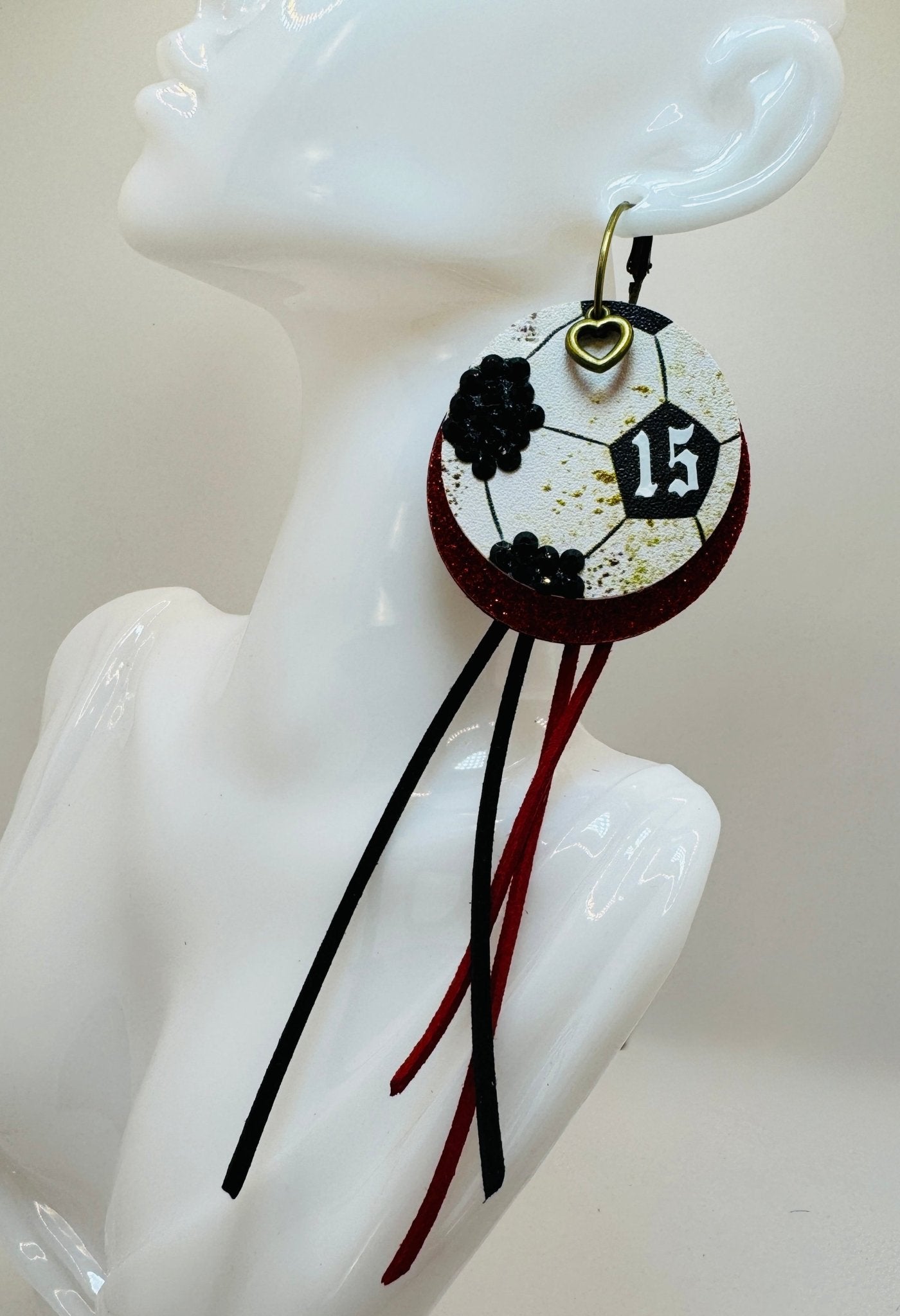 Red & Black Soccer Fan Earrings - Jagged Leather Handmade Jewelry