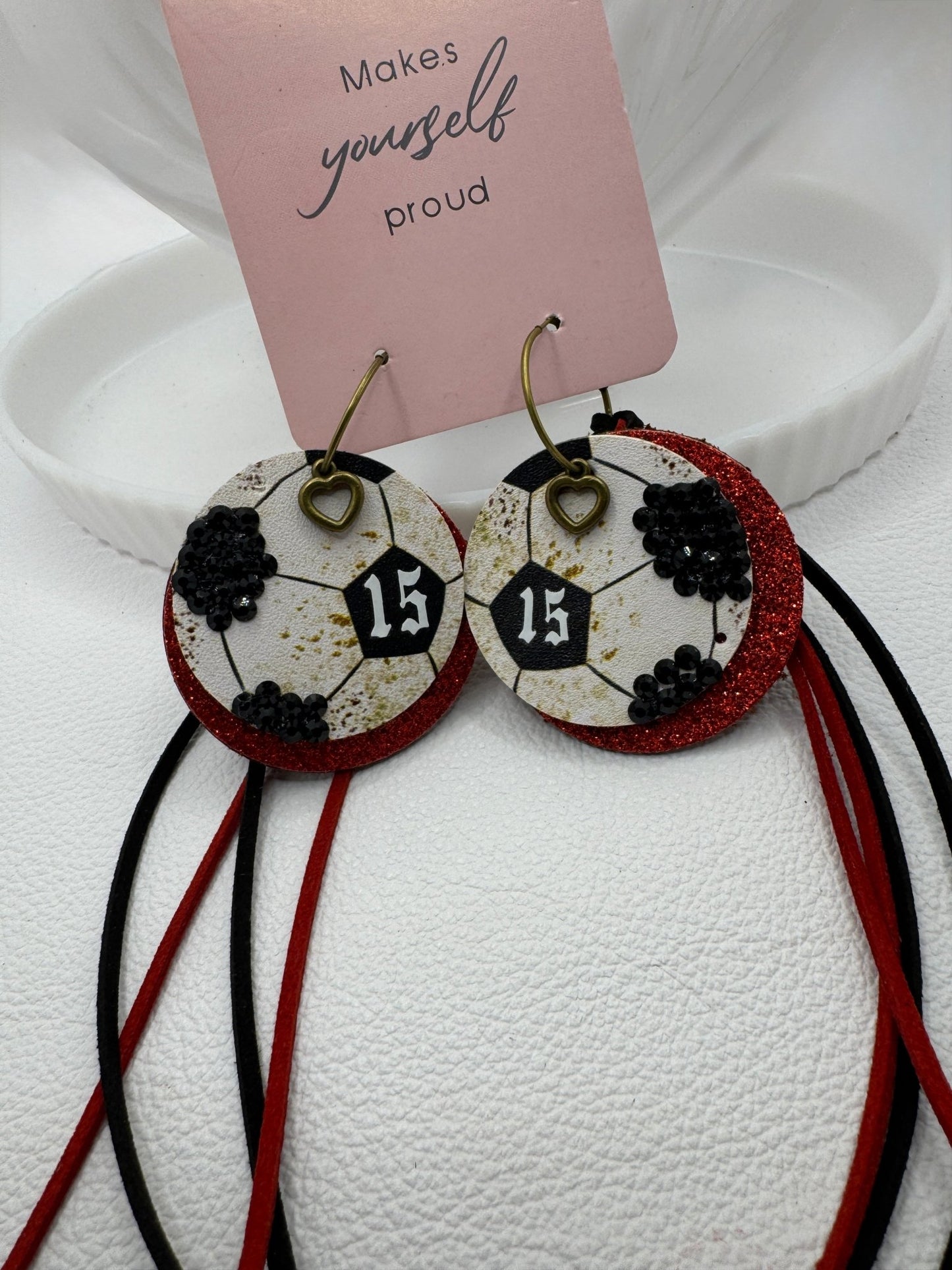 Red & Black Soccer Fan Earrings - Jagged Leather Handmade Jewelry