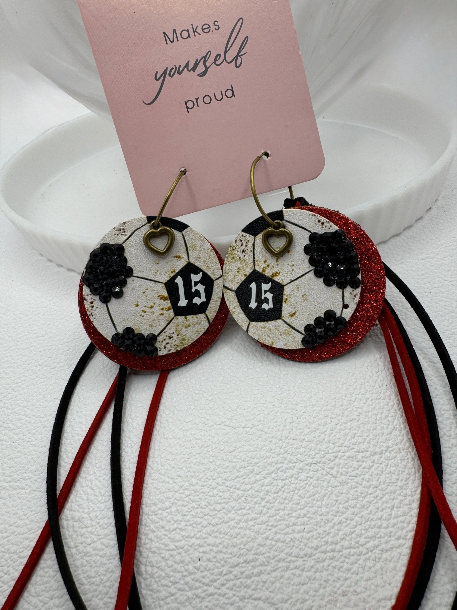 Red & Black Soccer Fan Earrings - Jagged Leather Handmade Jewelry