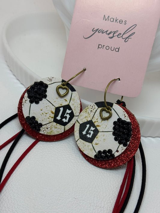 Red & Black Soccer Fan Earrings - Jagged Leather Handmade Jewelry