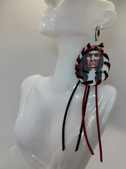 Red & Black Redskin Earrings - Customized - Jagged Leather Handmade Jewelry