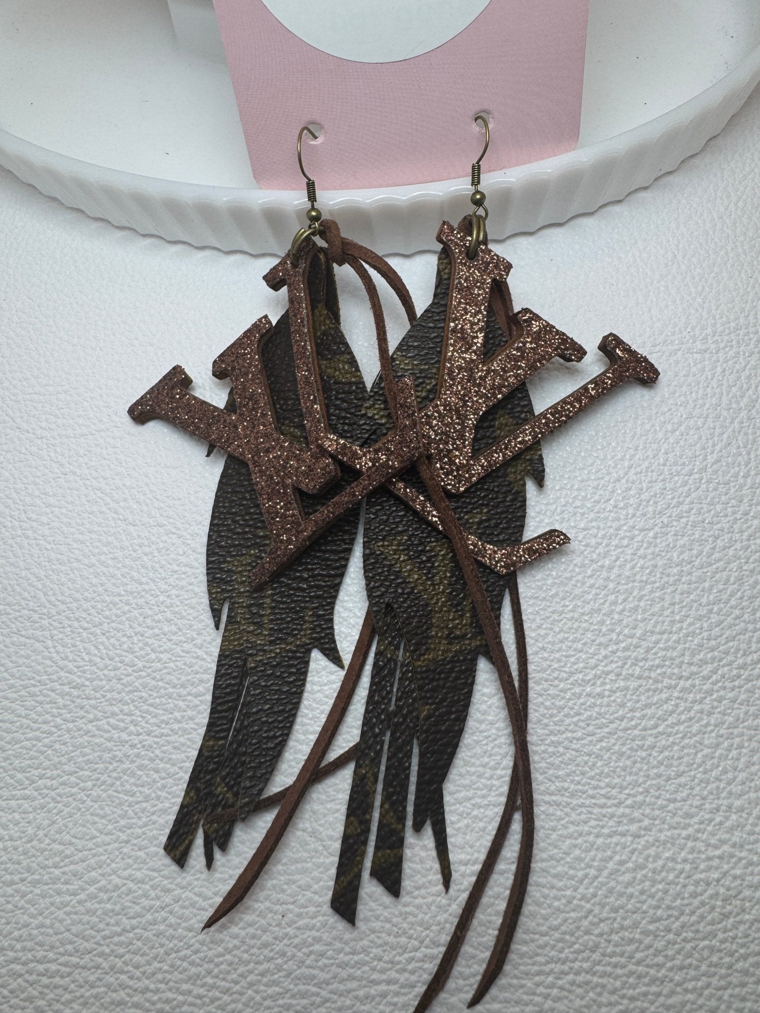 Letter Accent Feather Earrings - Jagged Leather Handmade Jewelry
