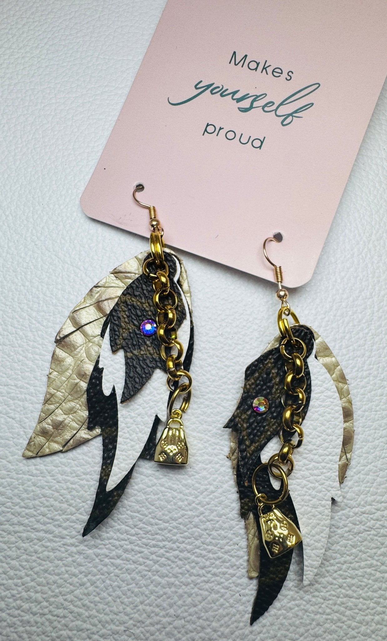 Gold Feather Luxury Drops - Jagged Leather Handmade Jewelry