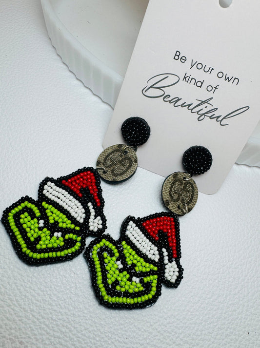 Grinch gig Beaded Drops - Jagged Leather Handmade Jewelry