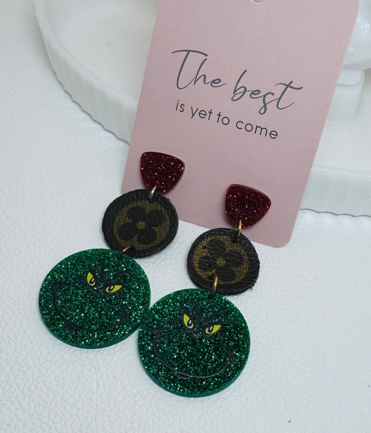 Grinch Sparkle Drops - Jagged Leather Handmade Jewelry