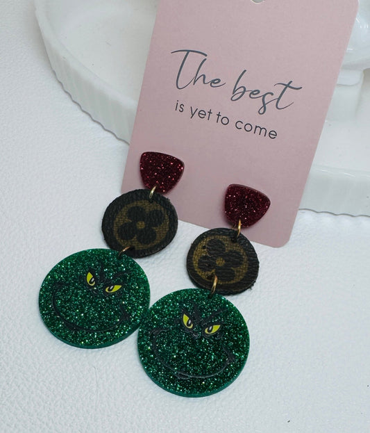 Grinch Sparkle Drops - Jagged Leather Handmade Jewelry