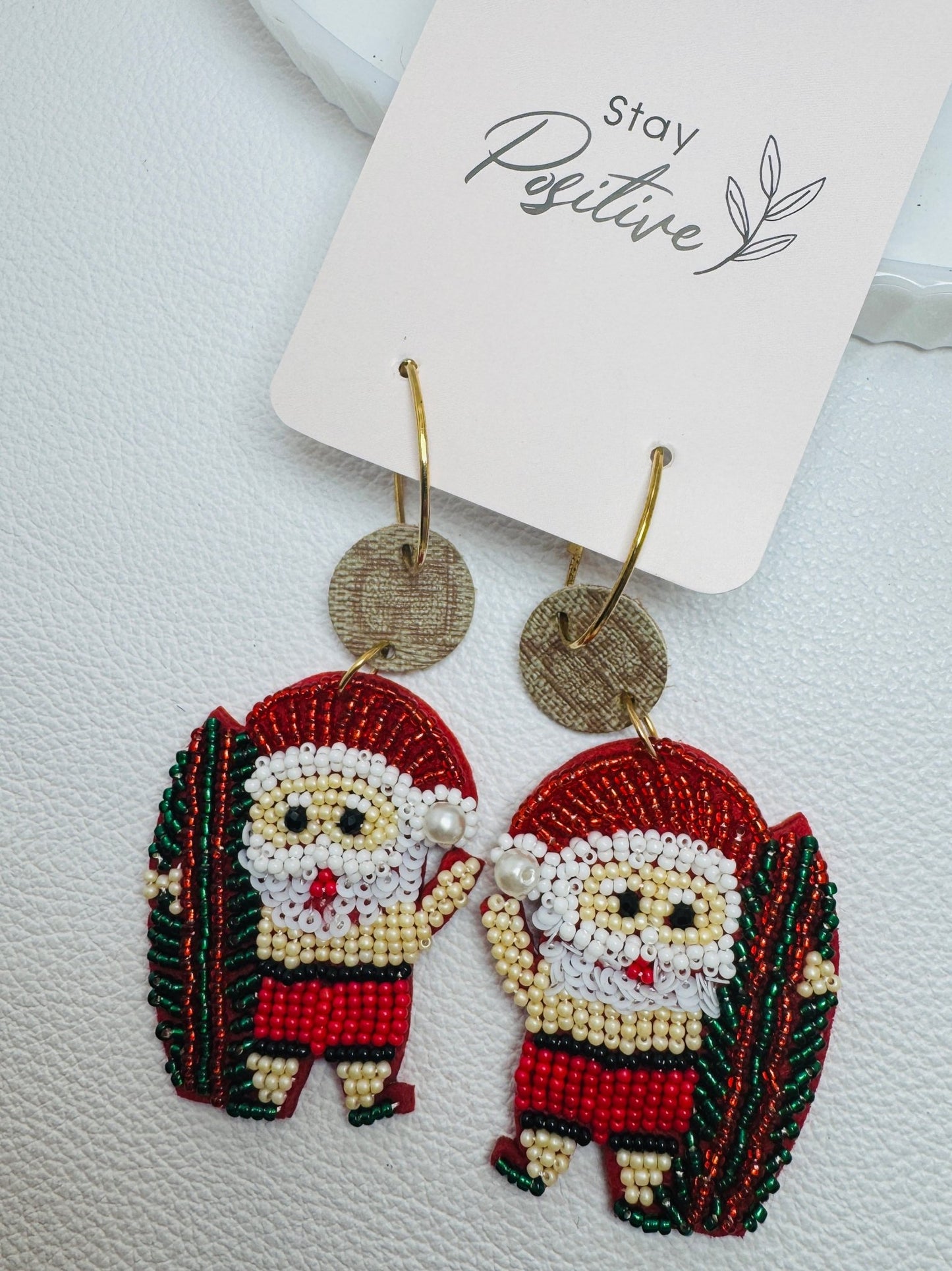 Santa Surfboard Designer Beaded Earrings - Jagged Leather Handmade Jewelry