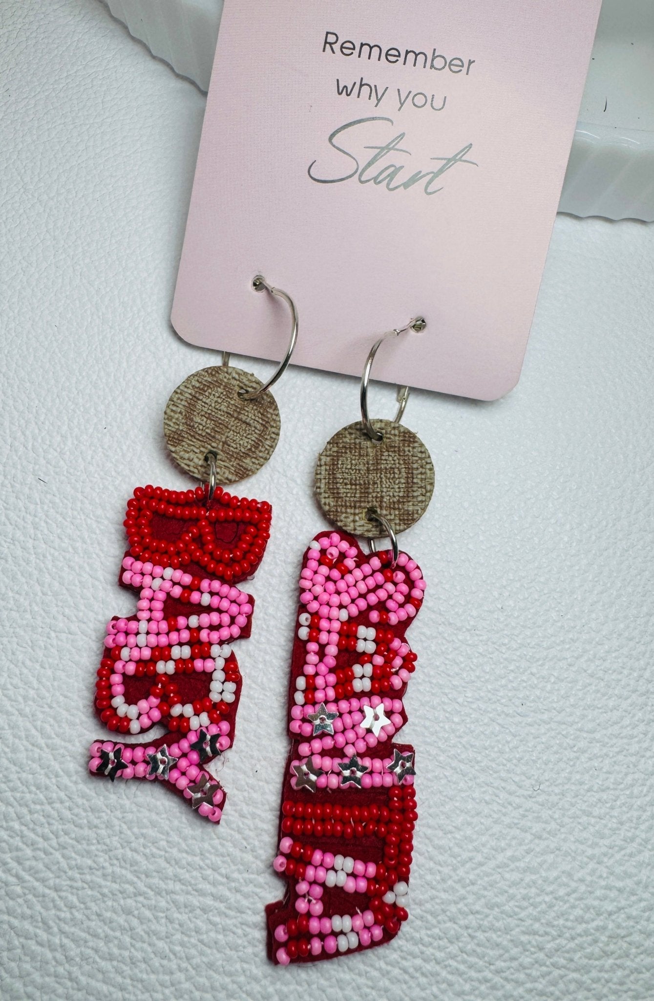 Red & Pink Designer Santa Baby Earrings - Jagged Leather Handmade Jewelry