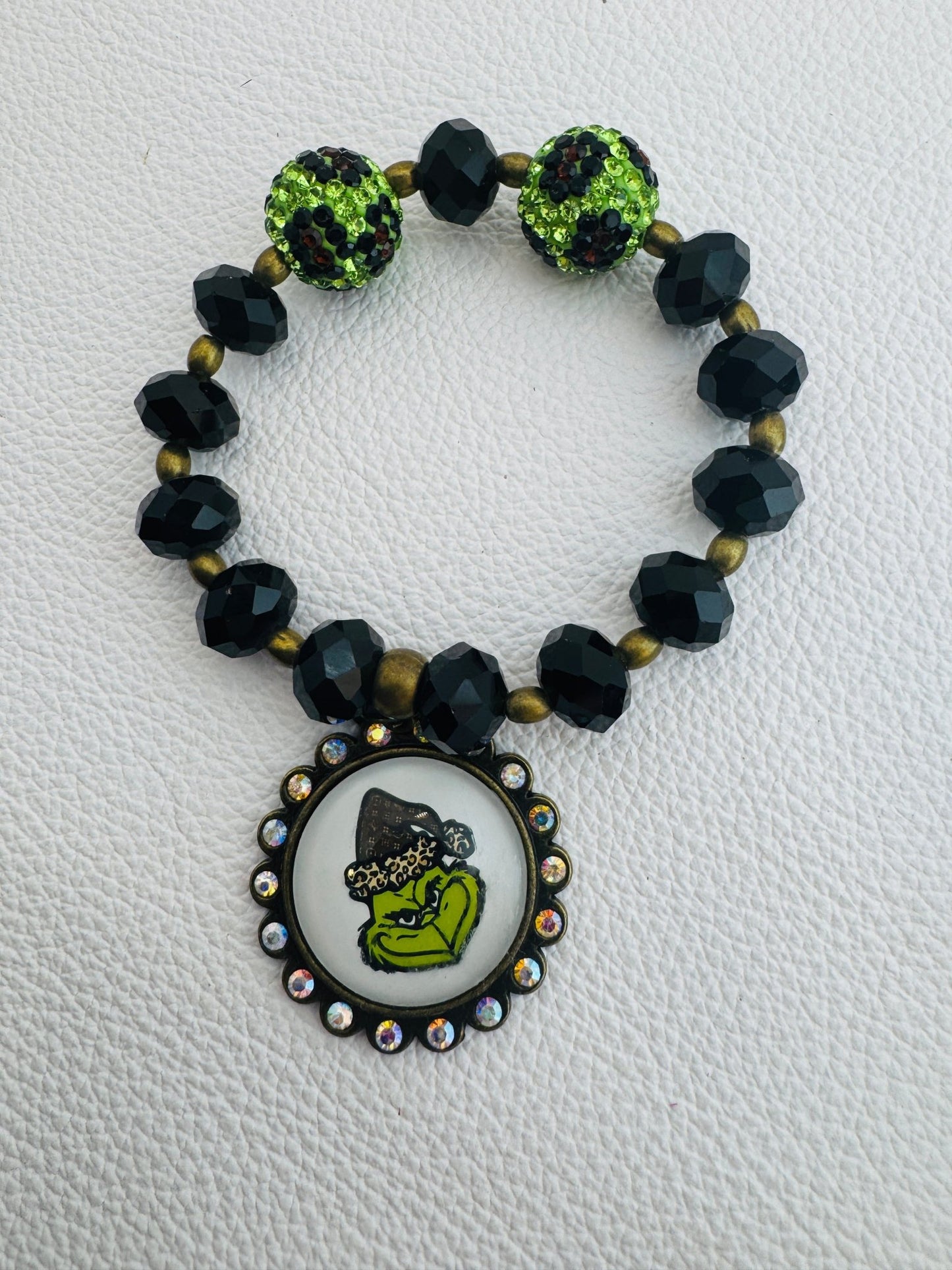 Green Leopard Grinch Bracelet - Jagged Leather Handmade Jewelry