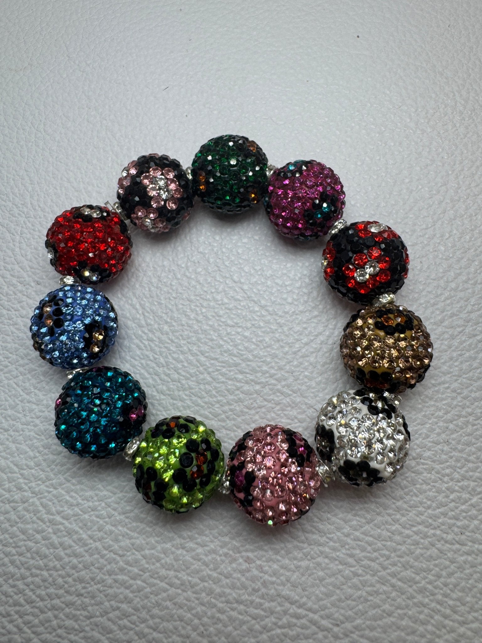 Multicolor Leopard Rhinestone Bracelet - Jagged Leather Handmade Jewelry