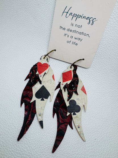 Lucky Draw Feather Earrings - Jagged Leather Handmade Jewelry