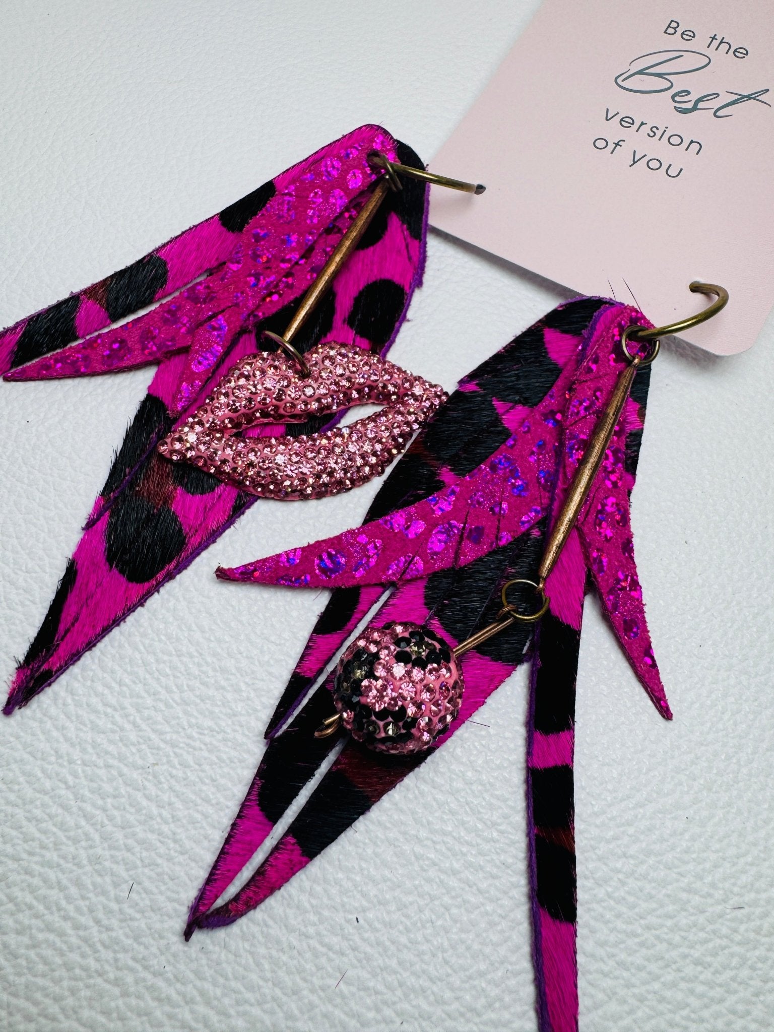 Hot pink Feather Kiss - Jagged Leather Handmade Jewelry