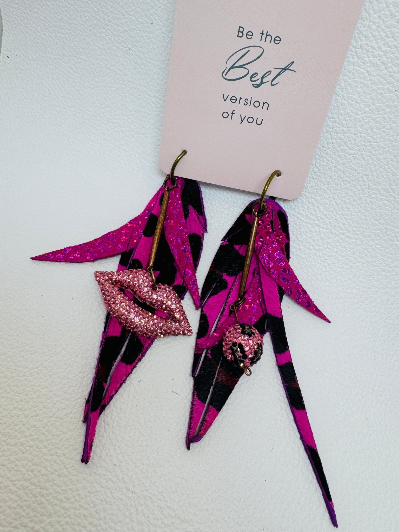 Hot pink Feather Kiss - Jagged Leather Handmade Jewelry