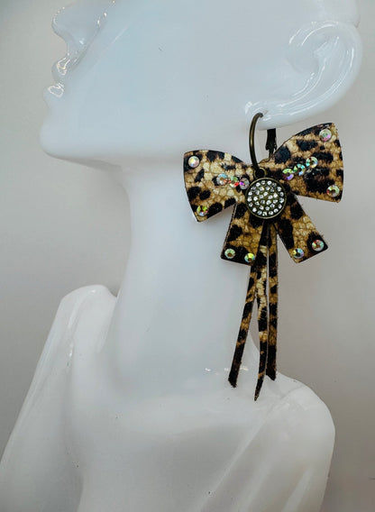 Leopard Bow with Rhinestones - Jagged Leather Handmade Jewelry
