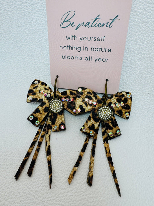 Leopard Bow with Rhinestones - Jagged Leather Handmade Jewelry