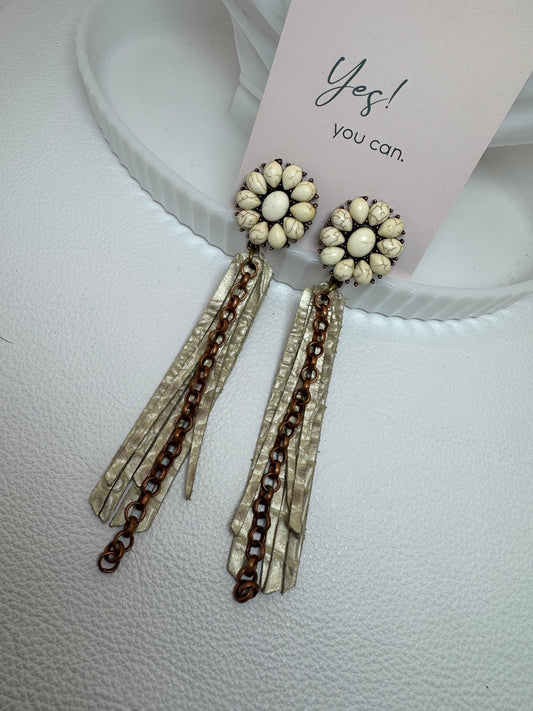 Western Bloom Tassel Earrings - Jagged Leather Handmade Jewelry