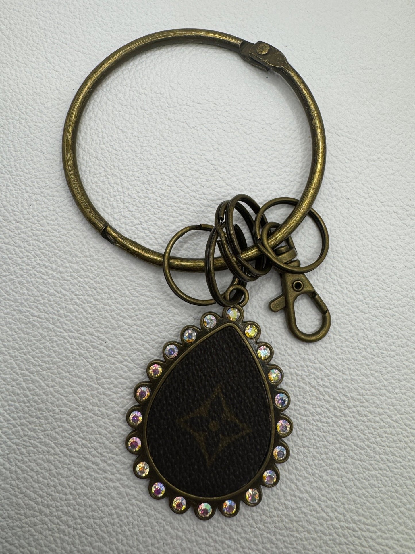 Vintage Bronze Designer Keychain - Jagged Leather Handmade Jewelry