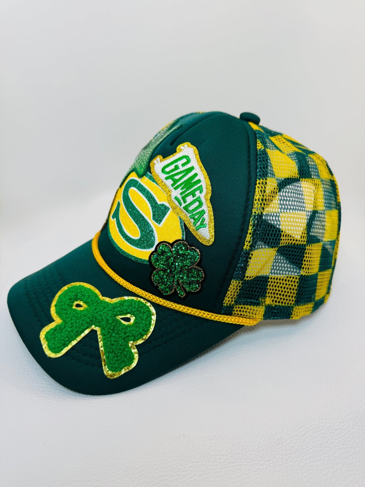 Green & Gold SHS 6 Patch Hat - Jagged Leather Handmade Jewelry