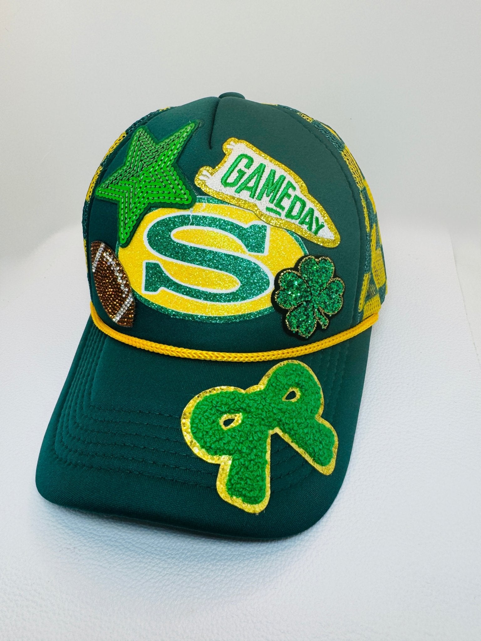 Green & Gold SHS 6 Patch Hat - Jagged Leather Handmade Jewelry