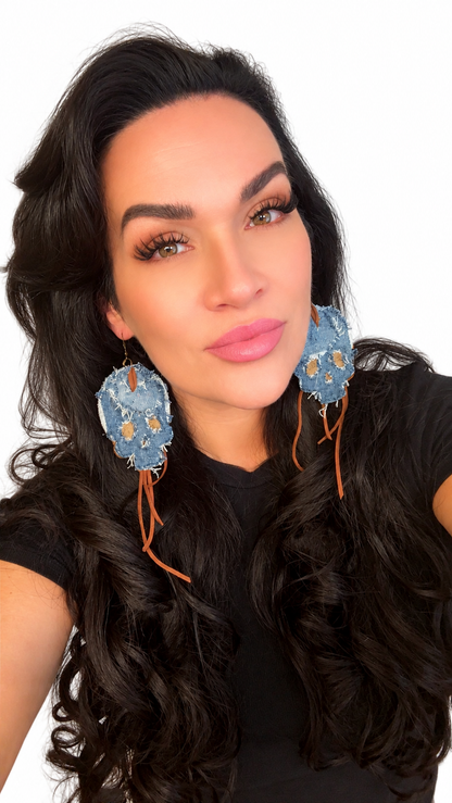 Blue Denim Designer Skull Earrings