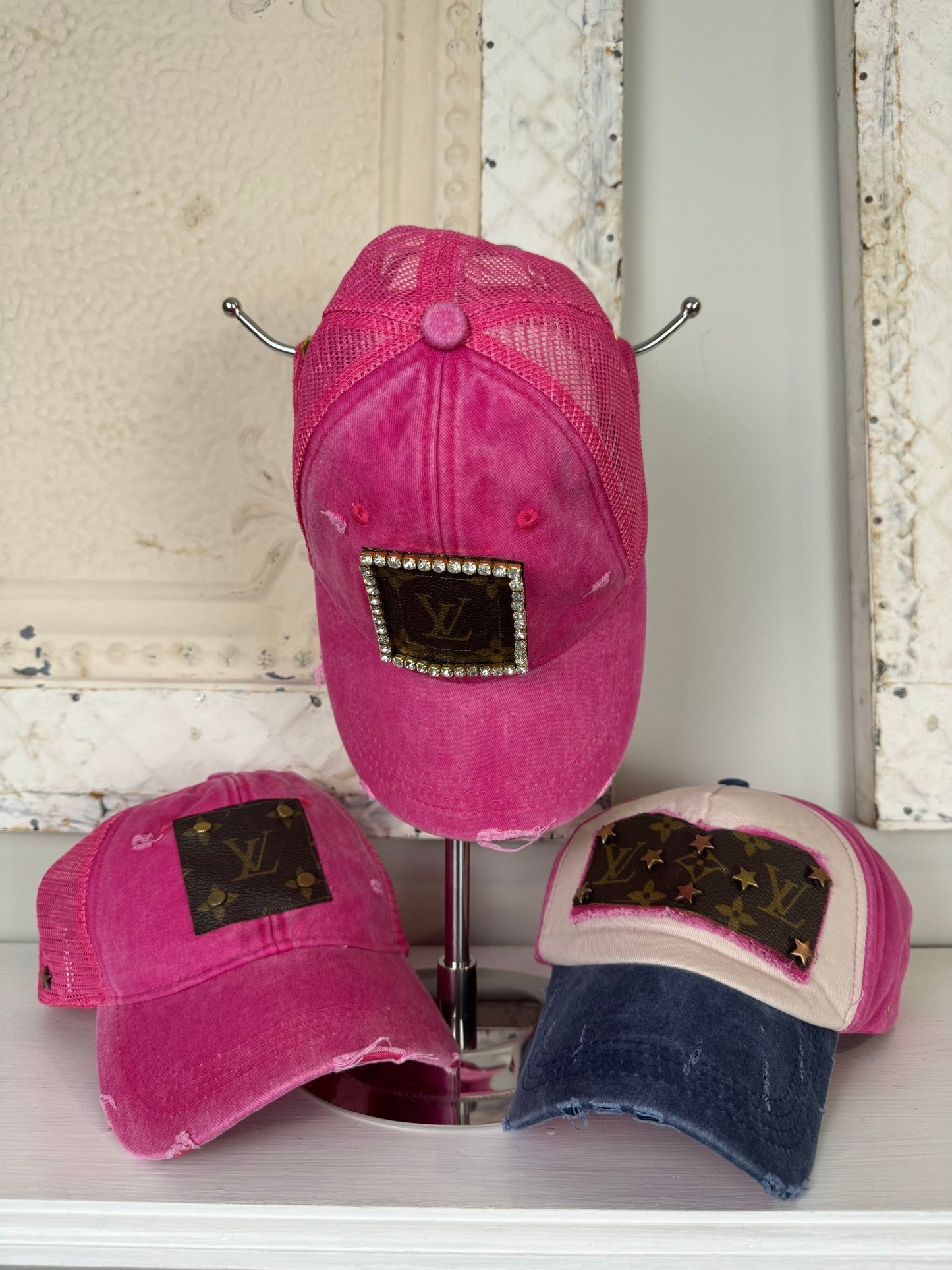Trendy Tattered Collection: Distressed Denim Pink with jewels - Jagged Leather
