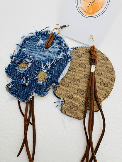 Blue Denim Designer Skull Earrings