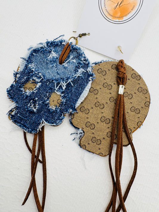 Blue Denim Designer Skull Earrings