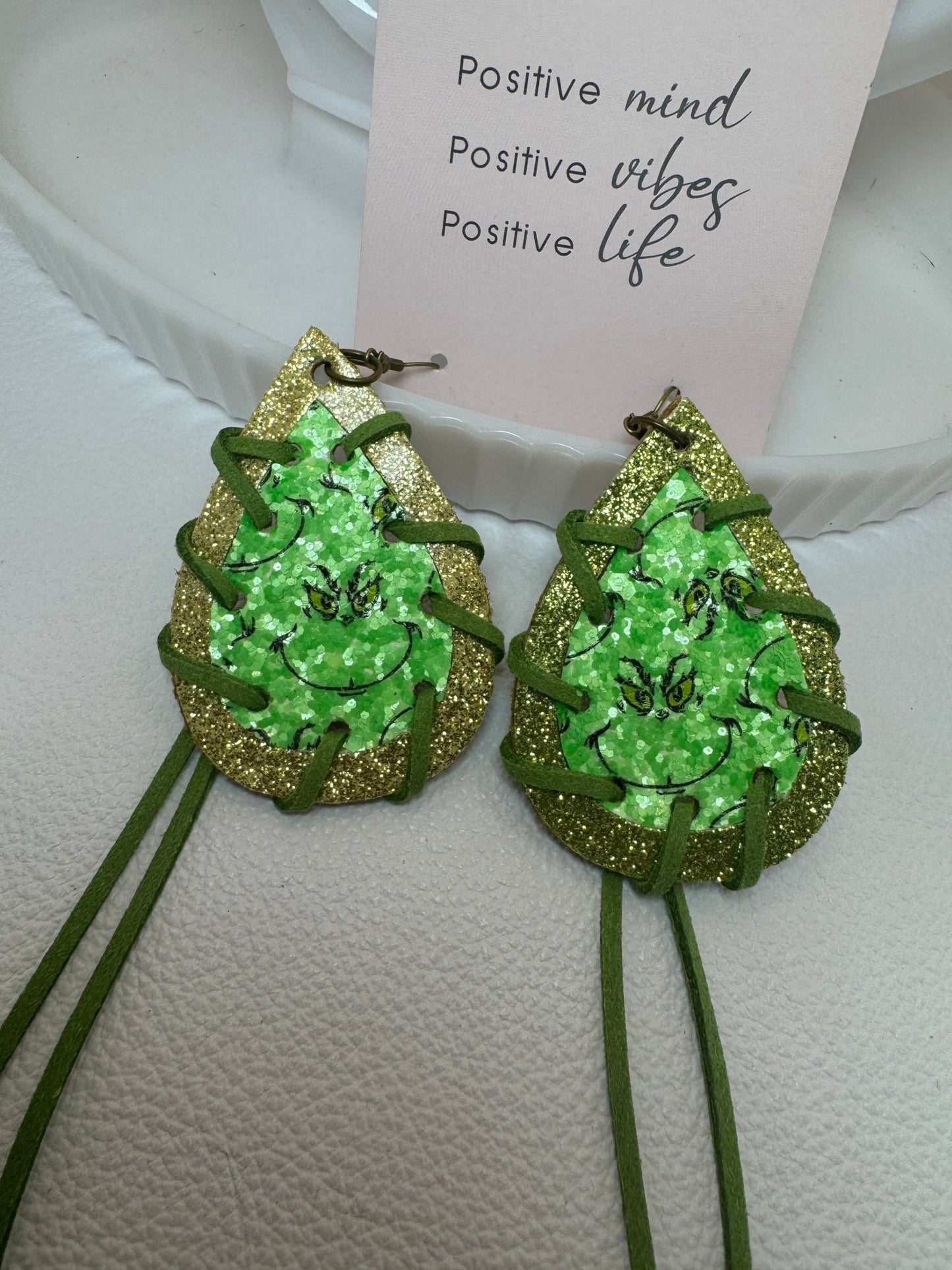 Green Glitter Grinch Earrings - Jagged Leather Handmade Jewelry