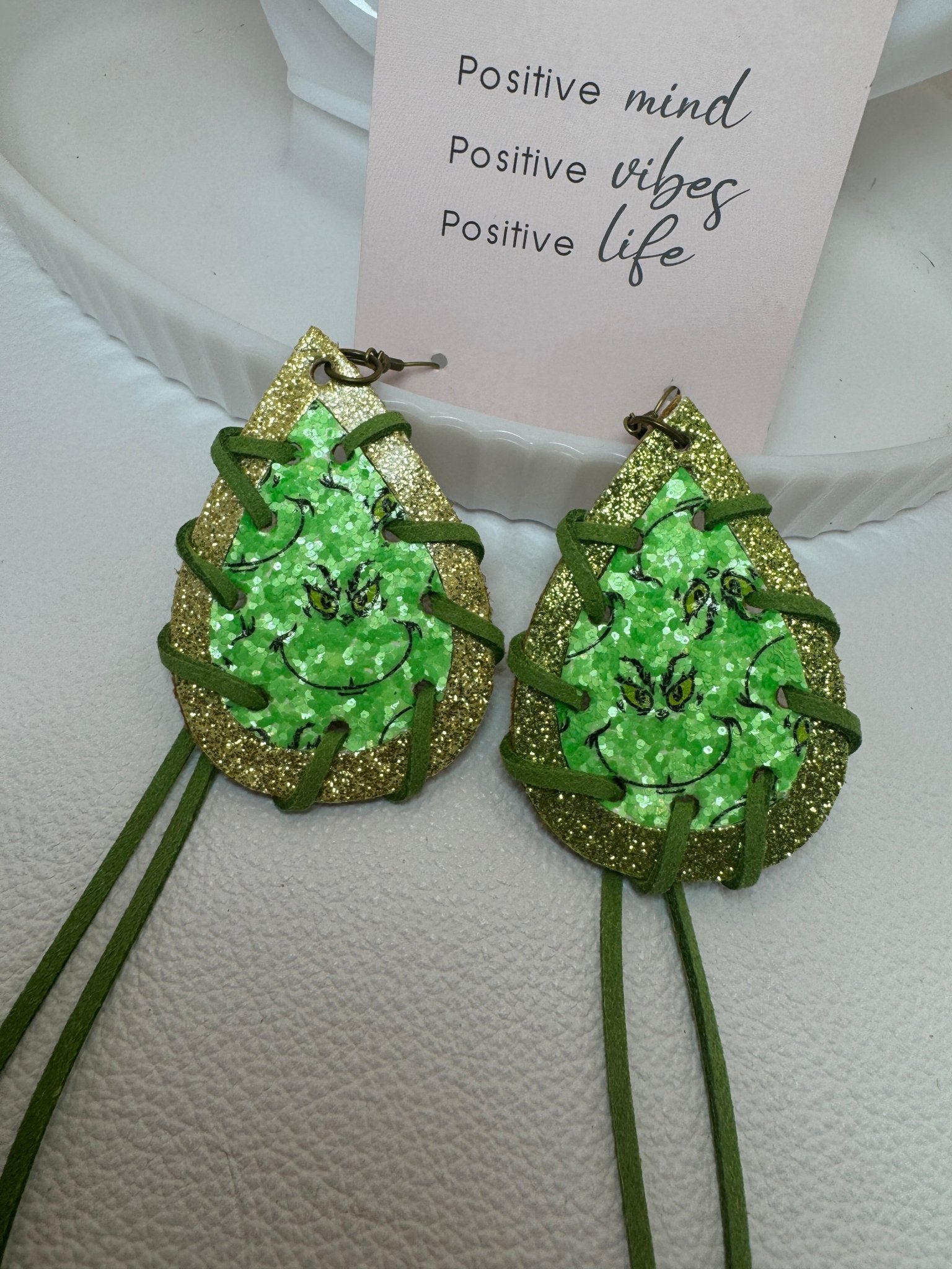 Green Glitter Grinch Earrings - Jagged Leather Handmade Jewelry