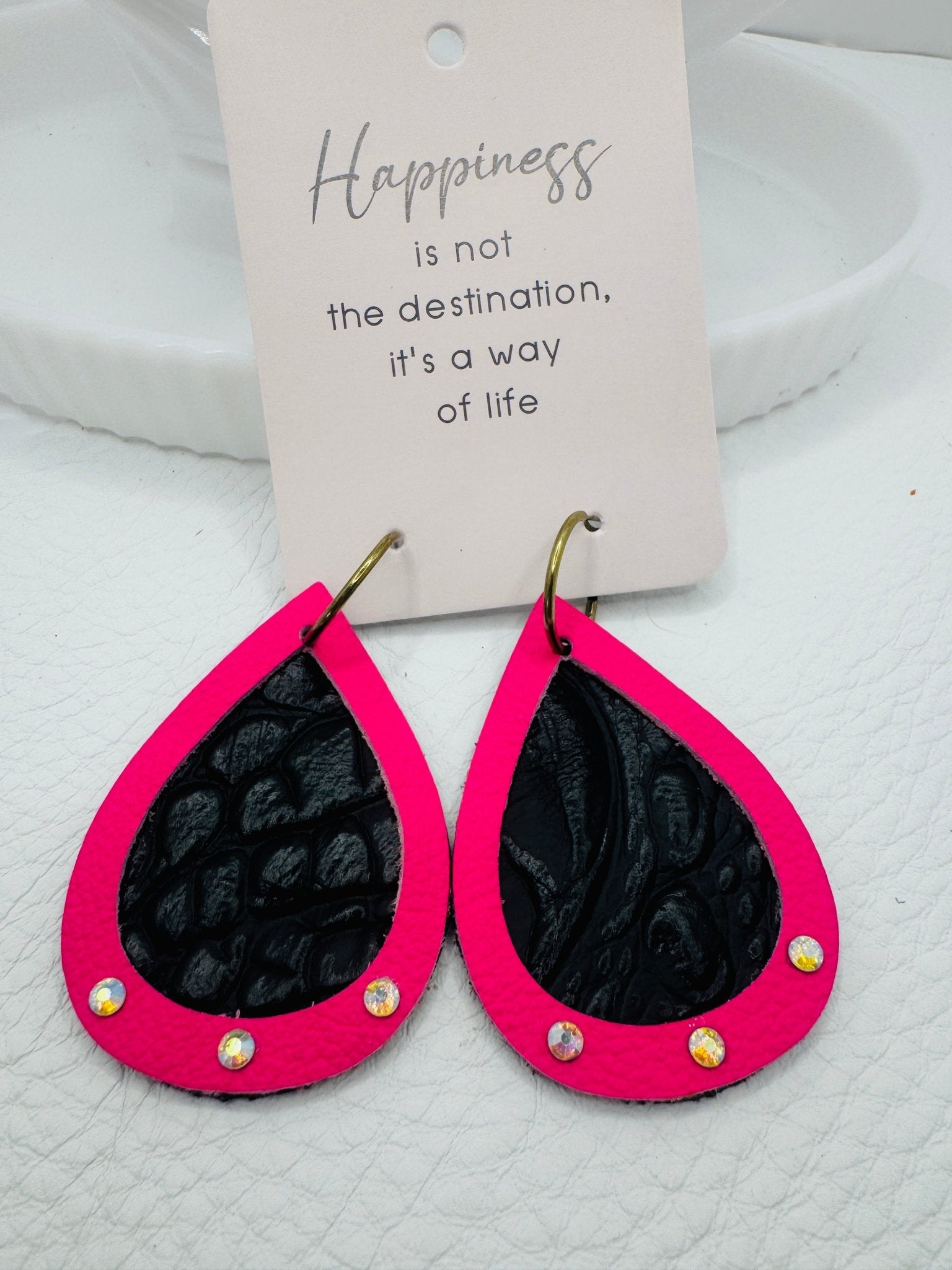 Unique Earrings: Hot Pink & Black Gator - Jagged Leather