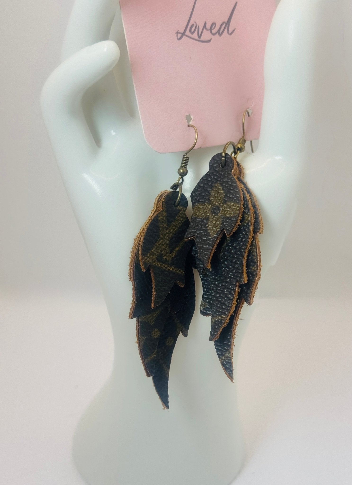 Designer Earrings: Feather Love - Jagged Leather