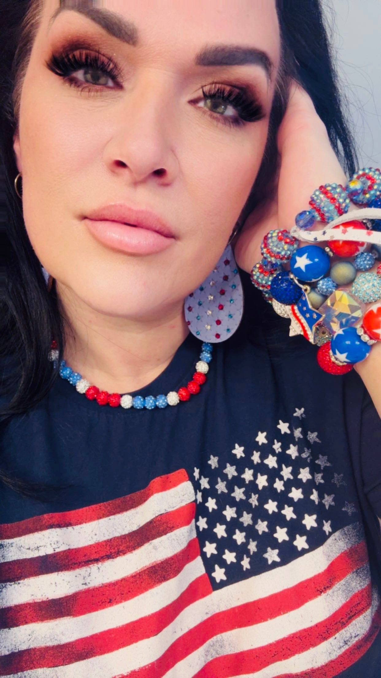 Handmade Bracelet: RED WHITE & BLING - Jagged Leather