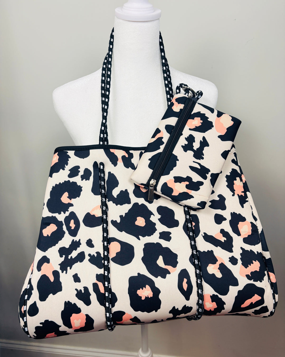 Cream Leopard Print Neoprene Tote Bag
