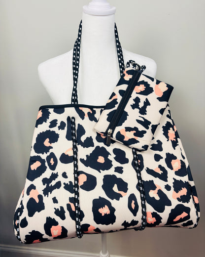 Cream Leopard Print Neoprene Tote Bag