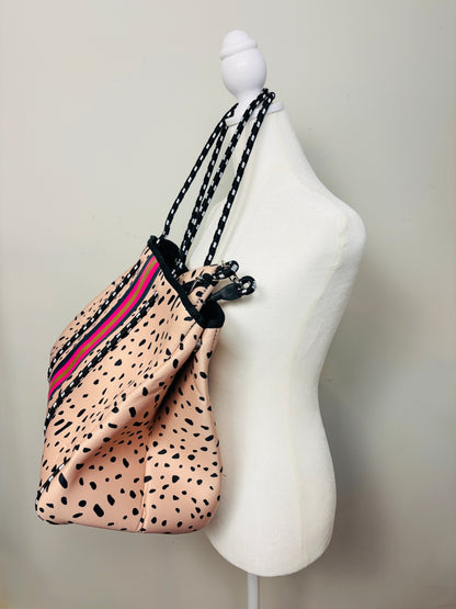 Black & Champagne Gold Leopard Print Neoprene Bag