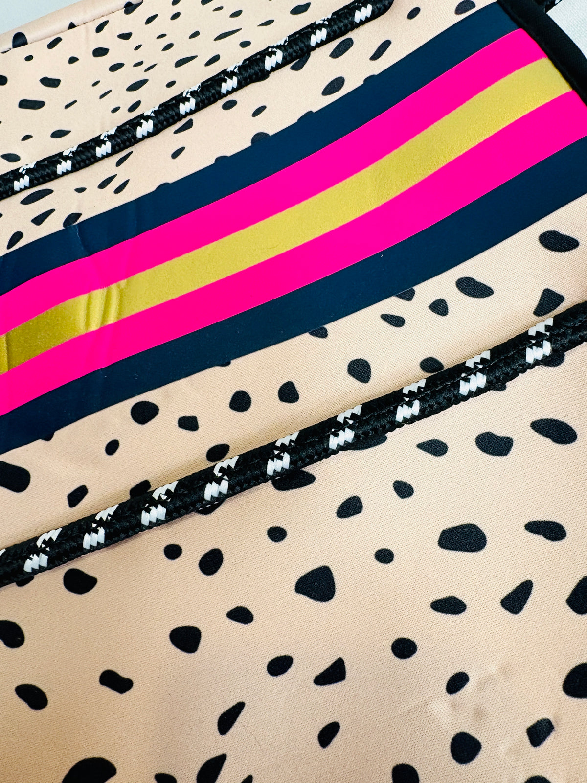 Black & Champagne Gold Leopard Print Neoprene Bag