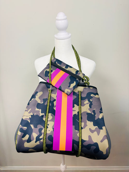 Camouflage Print Neoprene Tote Bag