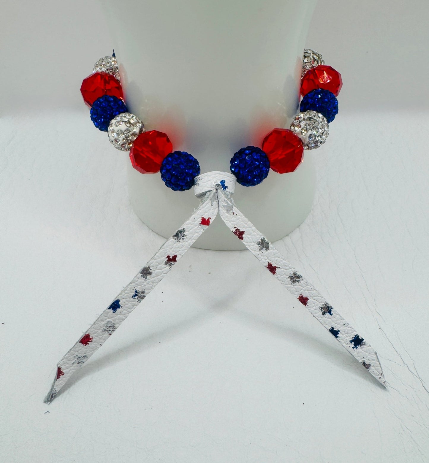 Handmade Bracelet: RED WHITE & BLING - Jagged Leather