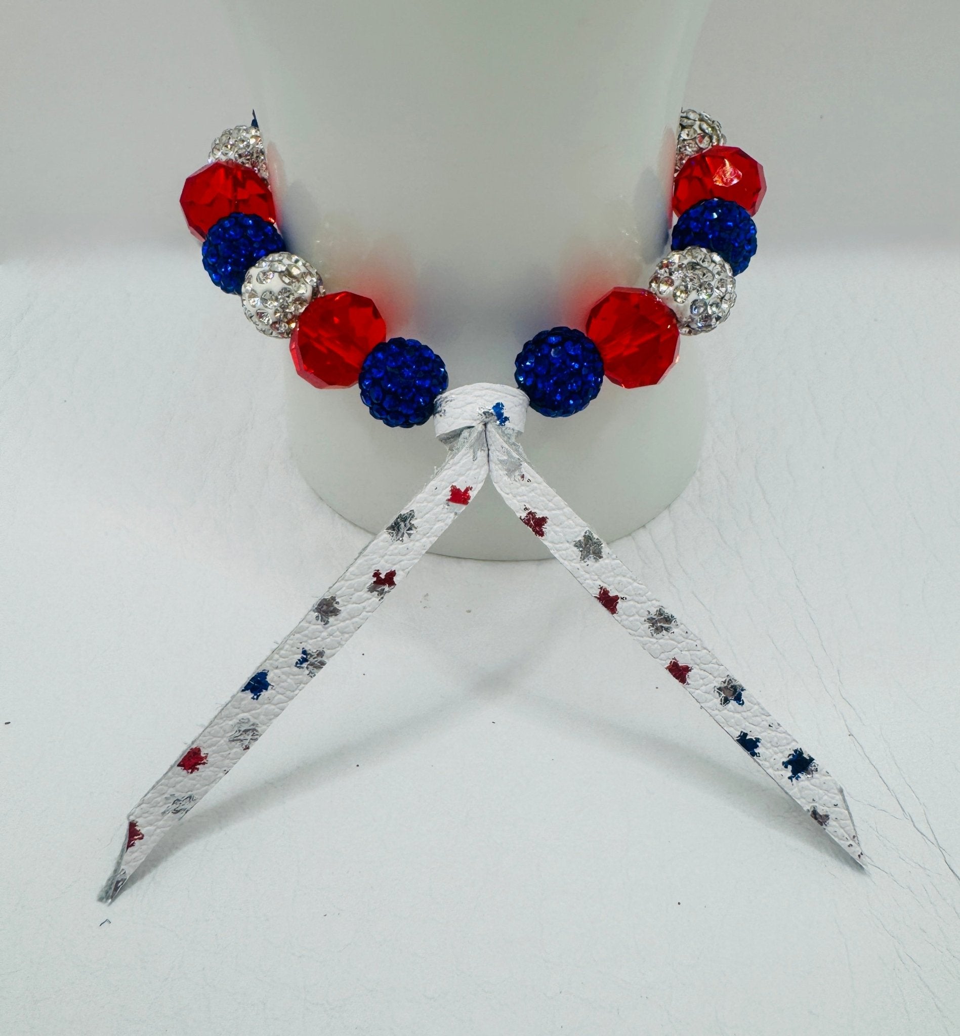 Handmade Bracelet: RED WHITE & BLING - Jagged Leather