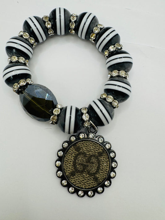 Black silver chunky stripes Bracelet